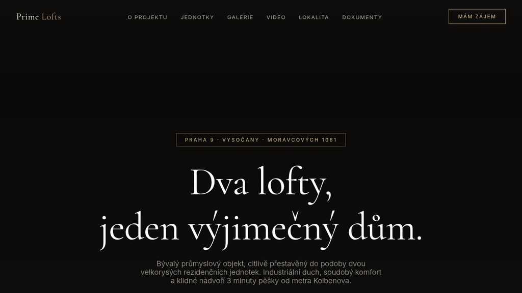 Web nemovitosti Prime Lofts — Praha 9